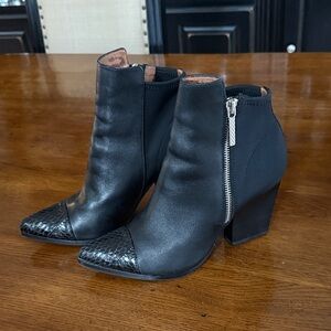 Donald J. Pliner Black Ankle Boots with Snakeskin Toe